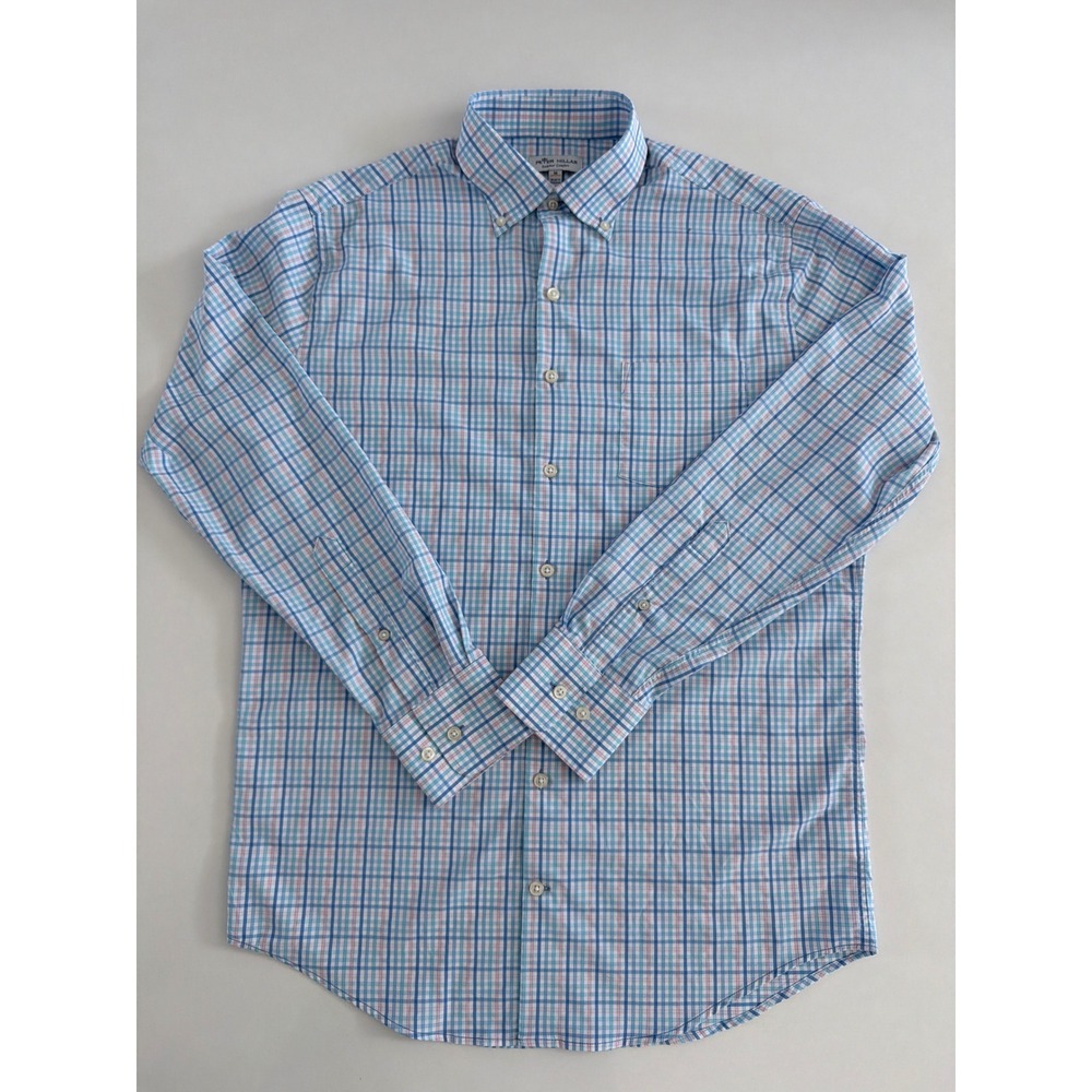 Peter Millar Summer Comfort Plaid Button Down Shirt Mens Medium Blue Pink Check